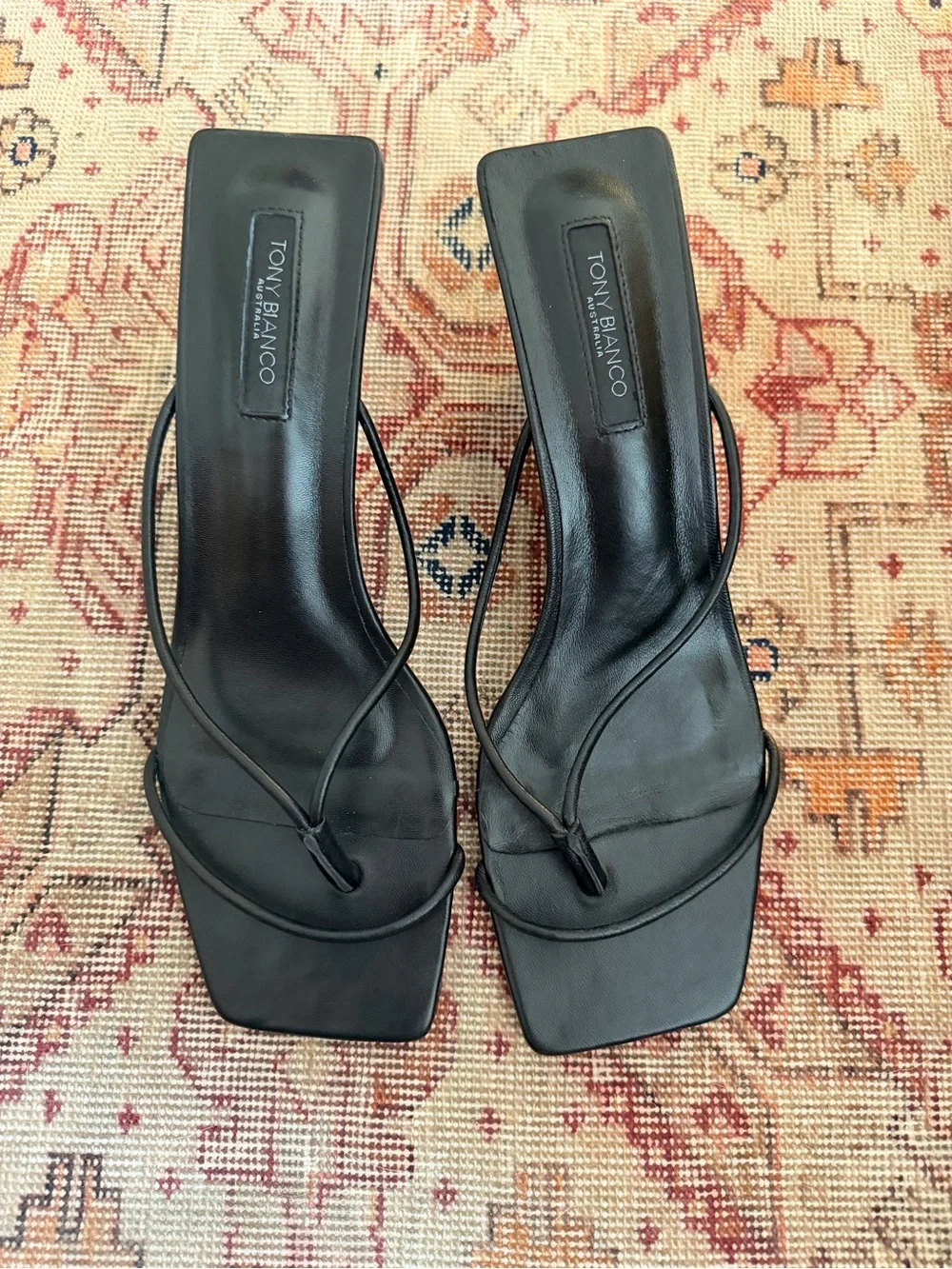 Tony Bianco Black Minimal Strappy Wedge Sandals
